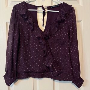 Abercrombie And Fitch Women’s Size M Dark purple Wrap Polka Dot Ruffle Blouse